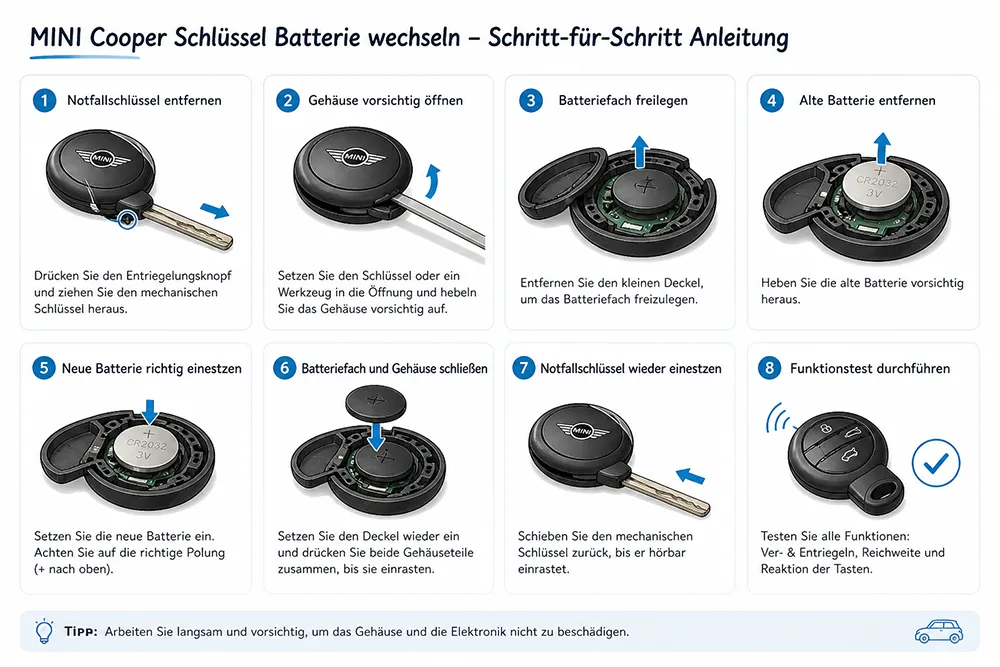 MINI Cooper Schlüssel Batterie wechseln – Vorbereitung