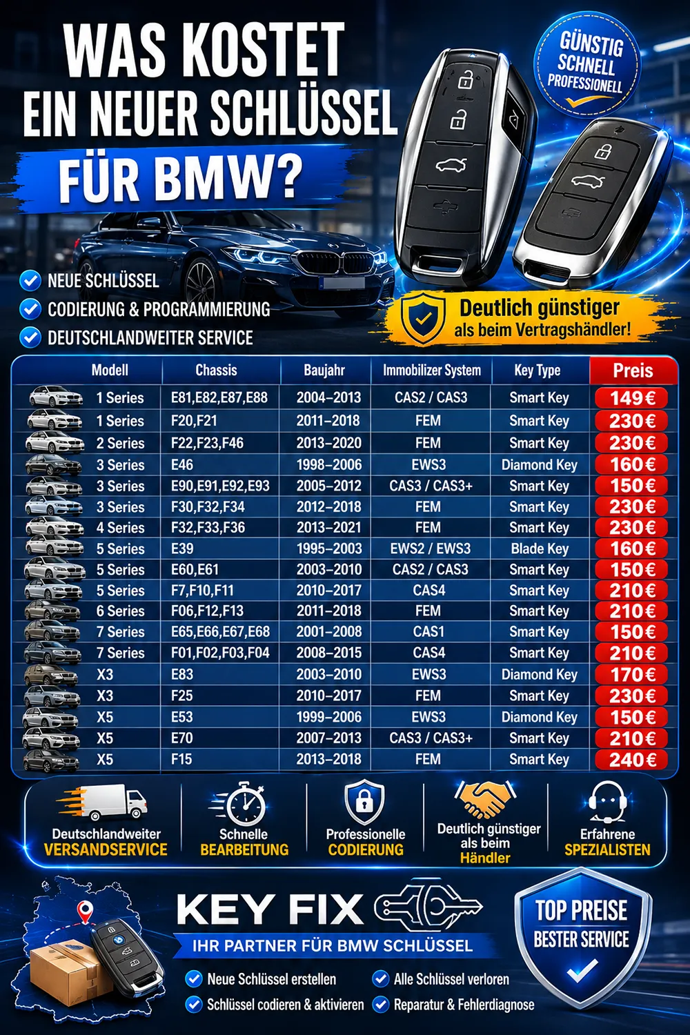 Was kostet ein neuer Schlüssel für BMW