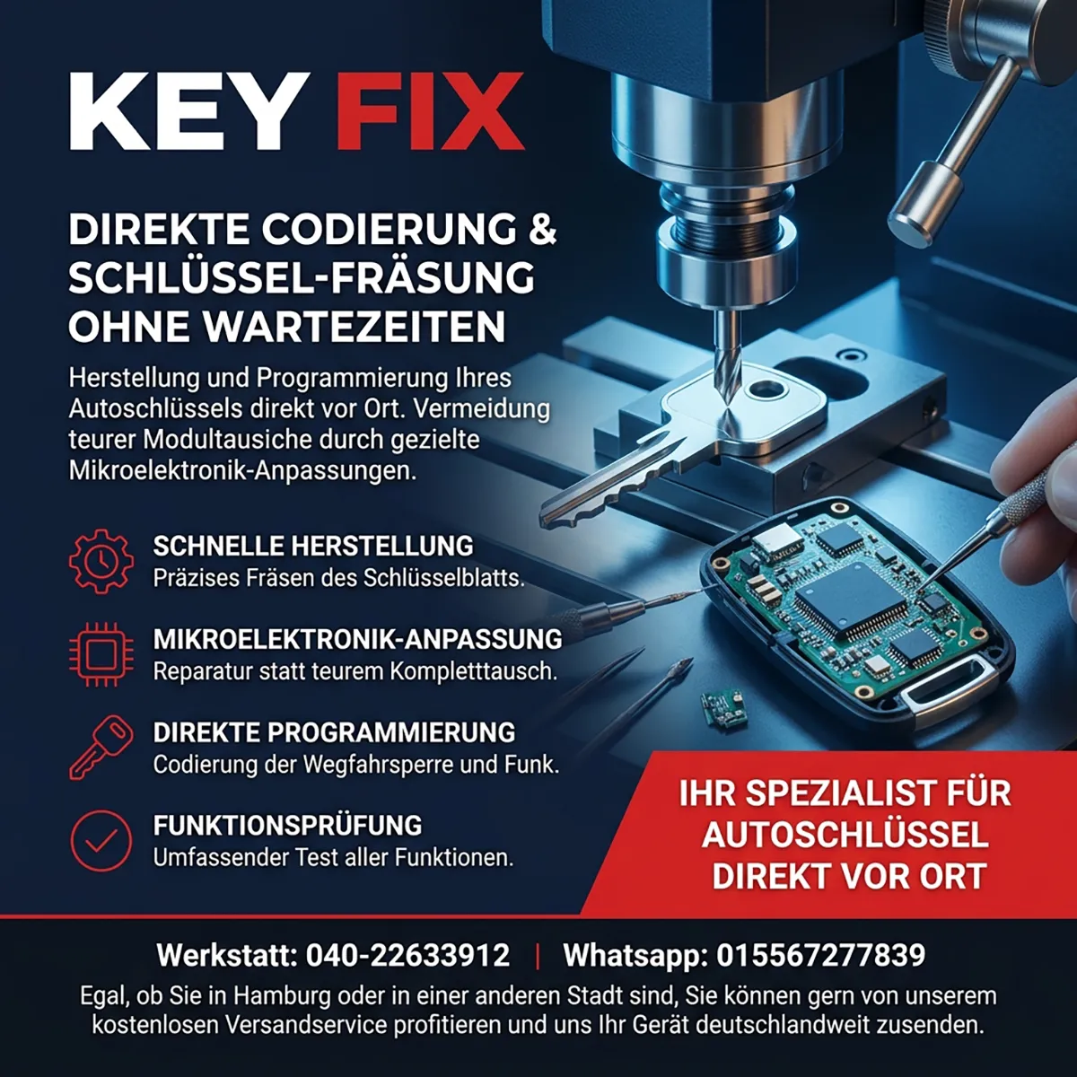 Direkte Codierung und Fräsung vor Ort ohne lange herstellerseitige Lieferzeiten