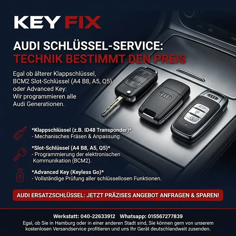 Was kostet ein Audi Ersatzschlüssel? Preisübersicht nach Schlüsseltyp