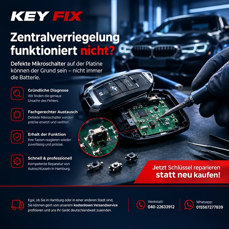 Ausfall der Zentralverriegelung durch defekte Mikroschalter auf der Platine